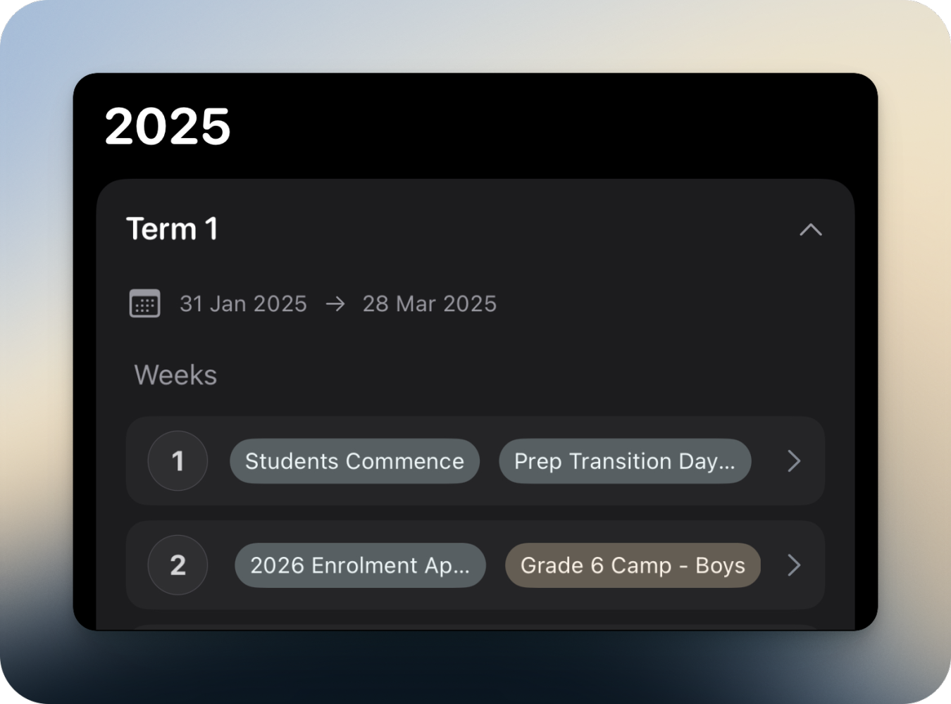 Calendar Terms view